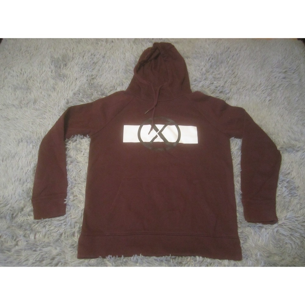 Express Hoodie Mens Medium Red Pullover Fleece Sweatshirt XO Graphic Logo